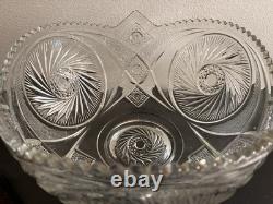 Vintage Aztec Pinwheel by L E Smith Glass Punch Bowl with Sawtooth Edge 13w x 8h