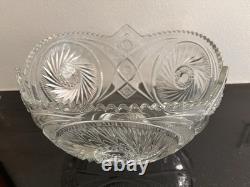 Vintage Aztec Pinwheel by L E Smith Glass Punch Bowl with Sawtooth Edge 13w x 8h