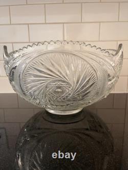 Vintage Aztec Pinwheel by L E Smith Glass Punch Bowl with Sawtooth Edge 13w x 8h