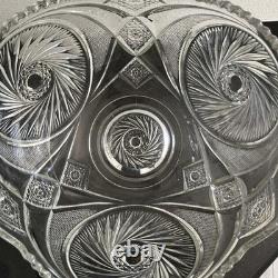 Vintage Aztec Pinwheel by L E Smith Glass Punch Bowl with Sawtooth Edge 13w x 8h