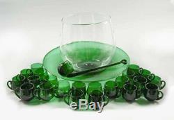 Vintage BLENKO Glass Winslow Anderson Emerald Green Huge Punch Bowl Set 925P