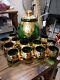 Vintage BOHEMIAN Czech Gold Gilt Hand Painted & ENAMELIZED Punch Bowl Set WOW