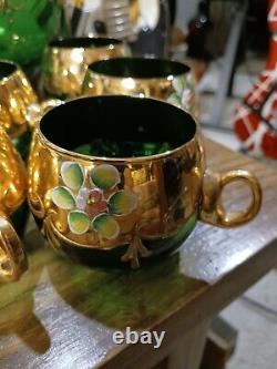 Vintage BOHEMIAN Czech Gold Gilt Hand Painted & ENAMELIZED Punch Bowl Set WOW