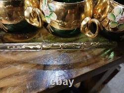 Vintage BOHEMIAN Czech Gold Gilt Hand Painted & ENAMELIZED Punch Bowl Set WOW