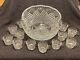 Vintage Beautiful L. E. Smith Pineapple Heavy Cut Glass Punch Bowl And 12 Cups