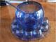 Vintage Blenko Blue Glass Punch Bowl Set with Underplate Tray, 10 Cups, Stir Stick