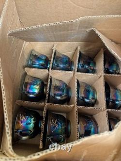 Vintage Blue Carnival Glass Princess Punch Bowl Set Indiana Glass Iridescent
