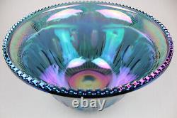 Vintage Blue Carnival Glass Princess Punch Bowl Set Indiana Glass Iridescent