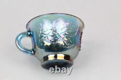 Vintage Blue Carnival Glass Princess Punch Bowl Set Indiana Glass Iridescent