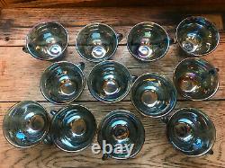 Vintage Blue Carnival Glass Punch Bowl, 12 Cups & Ladle Excellent Condition