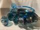 Vintage Blue/Purple Carnival Glass Punch Bowl With 12 Cups Grape/Leaf Pattern