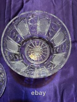 Vintage Bohemia Cut Crystal Punch Bowl with Lid Decorative Centerpiece Hand Cut
