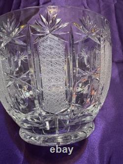 Vintage Bohemia Cut Crystal Punch Bowl with Lid Decorative Centerpiece Hand Cut