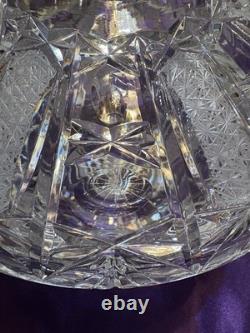 Vintage Bohemia Cut Crystal Punch Bowl with Lid Decorative Centerpiece Hand Cut