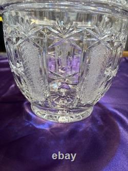 Vintage Bohemia Cut Crystal Punch Bowl with Lid Decorative Centerpiece Hand Cut