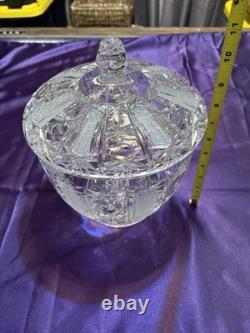 Vintage Bohemia Cut Crystal Punch Bowl with Lid Decorative Centerpiece Hand Cut