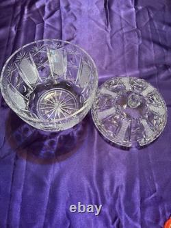 Vintage Bohemia Cut Crystal Punch Bowl with Lid Decorative Centerpiece Hand Cut