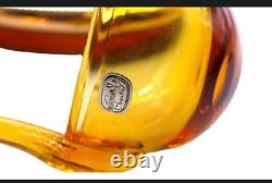 Vintage Bohemia Czech Amber Gold Etched Wildlife Punch Bowl Set Lid Ladle Cut To