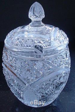 Vintage Bohemian Brilliant Cut Glass Lidded Punch Bowl and 22 Cups