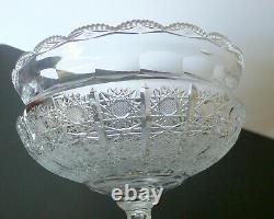 Vintage Bohemian Czech Crystal Pedestal Punch Centerpiece Bowl Queen Lace Cut