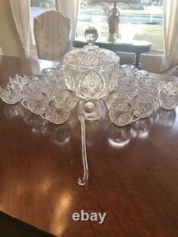 Vintage CRYSTAL Punch Bowl with LID/Ladle and 24 Cups Beautiful Excellent Cond