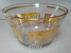 Vintage CULVER GLASSWARE LTD Antigua Punch Bowl Set 22k Gold Accents