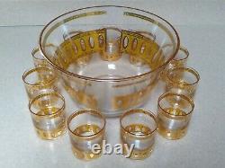 Vintage CULVER GLASSWARE LTD Antigua Punch Bowl Set 22k Gold Accents