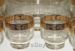 Vintage CULVER TYROL PUNCH BOWL & (12) GLASS CUPS/TUMBLERS Gold Encrusted Rims