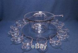 Vintage Candlewick Glass Punch Bowl Set WithLadle, Under Plate & 12 Cups Exc
