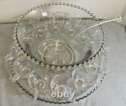 Vintage Candlewick Punch Bowl Set, Bowl, 12 Cups, Ladel, Under-tray Elegant Nr