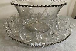 Vintage Candlewick Punch Bowl Set, Bowl, 12 Cups, Ladel, Under-tray Elegant Nr