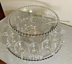 Vintage Candlewick Punch Bowl Set, Bowl, 12 Cups, Ladel, Under-tray Elegant Nr