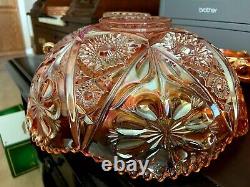 Vintage Carnival Glass Imperial 474 Marigold Punch Bowl, Pedestal & 8 Punch Cups