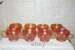 Vintage Carnival Glass Marigold Punch Bowl Set Pedestal & 8 Cups