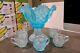 Vintage Carnival Glass Northwood Ice Blue Memphis 7pc Carnival Glass Punch Set