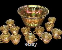 Vintage Carnival Glass Punch Bowl And 12 Cups No Matching Ladle