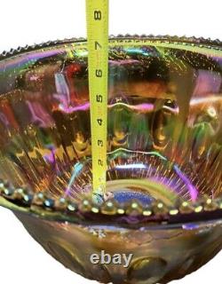 Vintage Carnival Glass Punch Bowl And 12 Cups No Matching Ladle