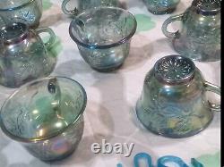 Vintage Carnival Glass Punch Bowl With 12 Cups