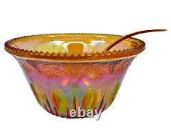 Vintage Carnival Iridescent Grape Art Glass Punch Bowl, 12 cups 12 Hooks & Ladle
