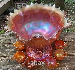 Vintage Carnival Magnificent Grape & Cable Master Punch Bowl & Cups Super Color