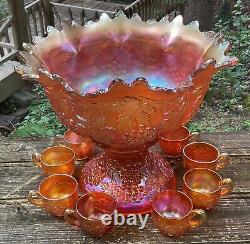 Vintage Carnival Magnificent Grape & Cable Master Punch Bowl & Cups Super Color