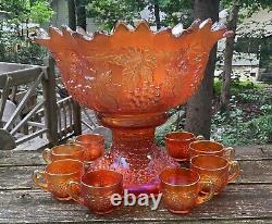 Vintage Carnival Magnificent Grape & Cable Master Punch Bowl & Cups Super Color