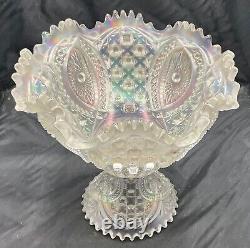 Vintage Carnival Magnificent Northwood White Memphis Punch Bowl & Base Color