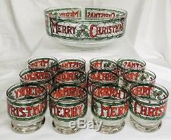 Vintage Cera Merry Christmas Punch Bowl Set with 12 Glasses