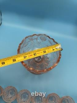 Vintage Child's Pink Depression Glass Punch Bowl Set with6 Cups Pedestal Bowl 1930