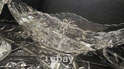 Vintage Clear Glass Punch Bowl Set with 12 Cups, Ladle & Base Starburst Design