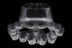 Vintage Clear Glass Punch Bowl Set with Eleven Punch Cups