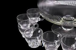 Vintage Clear Glass Punch Bowl Set with Eleven Punch Cups