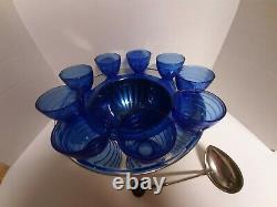 Vintage Cobalt Blue Complete 12 piece Punch Bowl Set