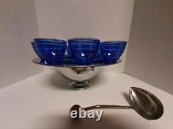 Vintage Cobalt Blue Complete 12 piece Punch Bowl Set